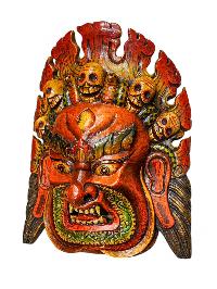 thumb1-[Fire Bhairav], Handmade Wooden Mask, Wall Hanging, Painted, Poplar Wood, High Quality-34304