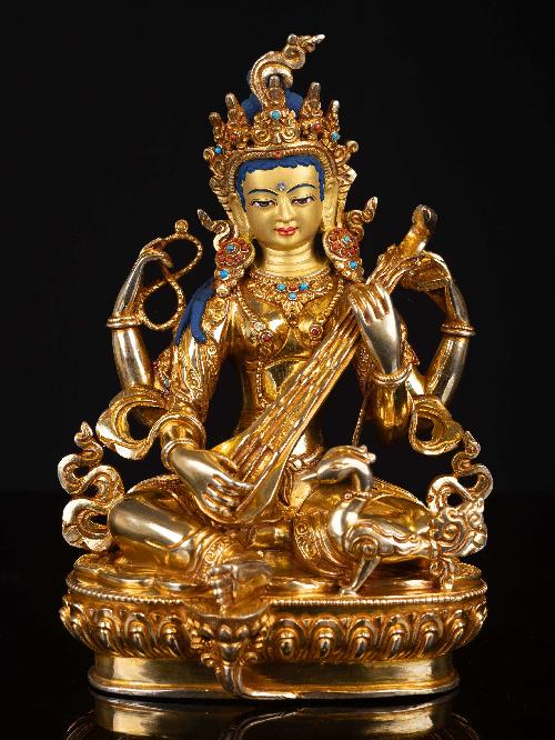 saraswati, Buddhist Handmade Statue, full Gold Plated, face Painted, High Quality