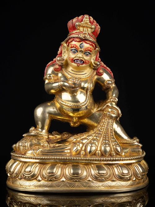 [yellow Jambhala Or Kubera], Buddhist Handmade Statue, [full Gold Plated], [face Painted], High Quality