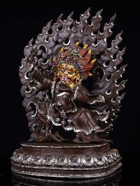 [mahakala Two Arms], [buddhist Handmade Statue, [silver And Chocolate Oxidized And Face Painted], High Quality