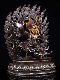 [mahakala Two Arms], [buddhist Handmade Statue, [silver And Chocolate Oxidized And Face Painted], High Quality