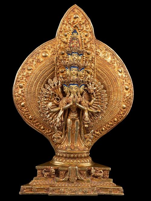 [sahasrabhuja Avalokitesvara], Buddhist Handmade Statue, [full Gold Plated], [face Painted], High Quality