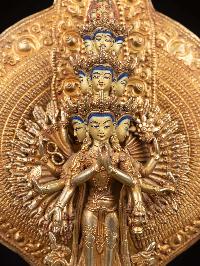 [sahasrabhuja Avalokitesvara], Buddhist Handmade Statue, [full Gold Plated], [face Painted], High Quality