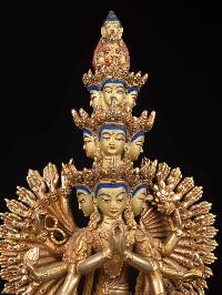 [sahasrabhuja Avalokitesvara], Buddhist Handmade Statue, [full Gold Plated], [face Painted], High Quality