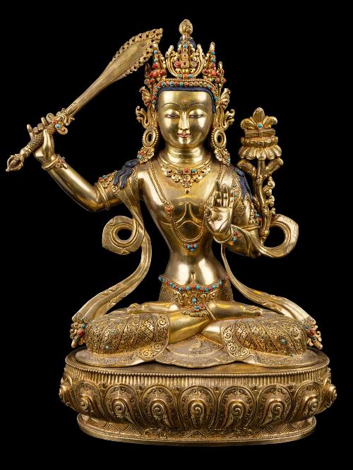 [manjushri], Buddhist Handmade Statue, [full Gold Plated], [face Painted], High Quality