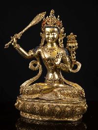 [manjushri], Buddhist Handmade Statue, [full Gold Plated], [face Painted], High Quality