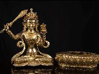 [manjushri], Buddhist Handmade Statue, [full Gold Plated], [face Painted], High Quality