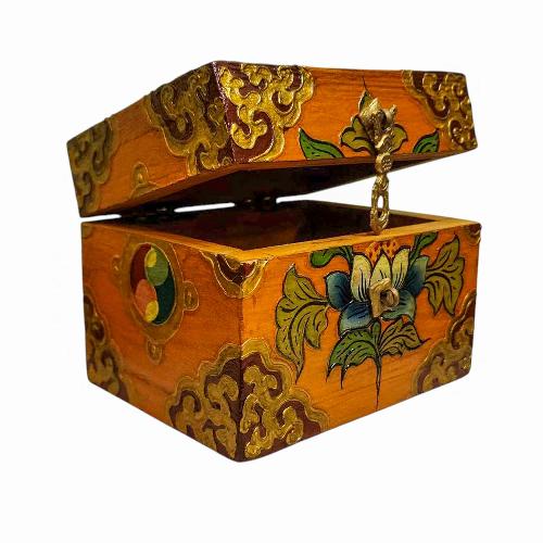 Buddhist Wooden Box, Tibetan Style With Traditional Colors