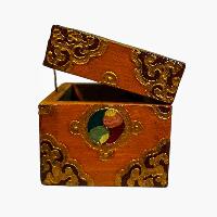 Buddhist Wooden Box, Tibetan Style With Traditional Colors