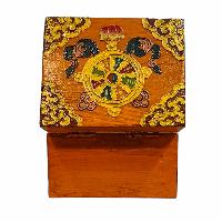 Buddhist Wooden Box, Tibetan Style With Traditional Colors