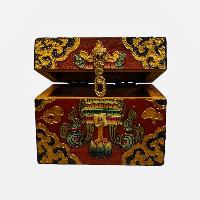 Buddhist Wooden Box, Tibetan Style With Traditional Colors