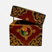 Buddhist Wooden Box, Tibetan Style With Traditional Colors