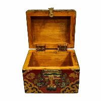 Buddhist Wooden Box, Tibetan Style With Traditional Colors