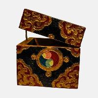 Buddhist Wooden Box, Tibetan Style With Traditional Colors