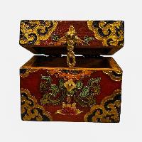 Buddhist Wooden Box, Tibetan Style With Traditional Colors