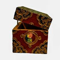 Buddhist Wooden Box, Tibetan Style With Traditional Colors