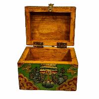 Buddhist Wooden Box, Tibetan Style With Traditional Colors