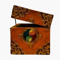 Buddhist Wooden Box, Tibetan Style With Traditional Colors