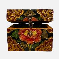 Buddhist Wooden Box, Tibetan Style With Traditional Colors