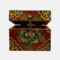 Buddhist Wooden Box, Tibetan Style With Traditional Colors