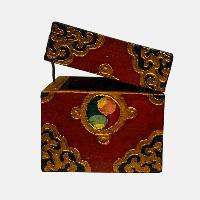 Buddhist Wooden Box, Tibetan Style With Traditional Colors