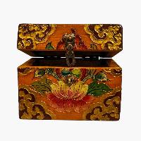 Buddhist Wooden Box, Tibetan Style With Traditional Colors