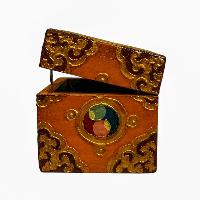 Buddhist Wooden Box, Tibetan Style With Traditional Colors