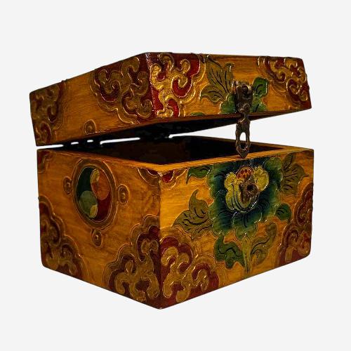 Buddhist Wooden Box, Tibetan Style With Traditional Colors