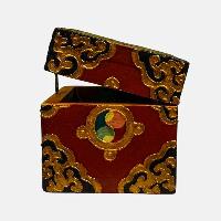 Buddhist Wooden Box, Tibetan Style With Traditional Colors