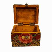 Buddhist Wooden Box, Tibetan Style With Traditional Colors