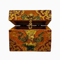 Buddhist Wooden Box, Tibetan Style With Traditional Colors