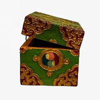 Buddhist Wooden Box, Tibetan Style With Traditional Colors