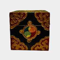 Buddhist Wooden Box, Tibetan Style With Traditional Colors