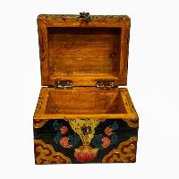 Buddhist Wooden Box, Tibetan Style With Traditional Colors