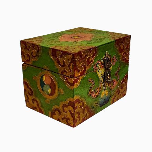 Buddhist Wooden Box, Tibetan Style With Traditional Colors