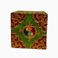 Buddhist Wooden Box, Tibetan Style With Traditional Colors