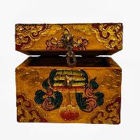 Buddhist Wooden Box, Tibetan Style With Traditional Colors