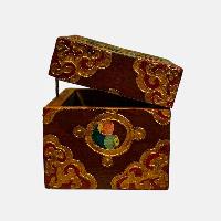 Buddhist Wooden Box, Tibetan Style With Traditional Colors