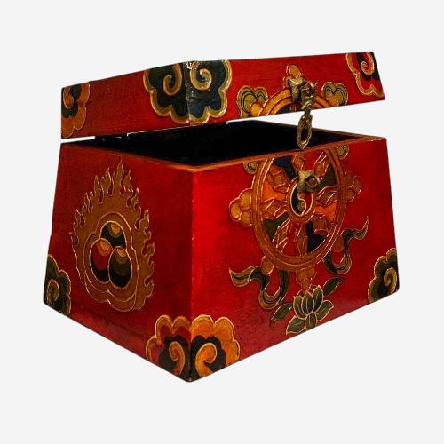 Buddhist Wooden Box, Tibetan Style With Traditional Colors