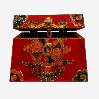 Buddhist Wooden Box, Tibetan Style With Traditional Colors