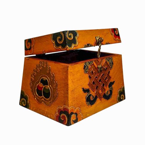 Buddhist Wooden Box, Tibetan Style With Traditional Colors