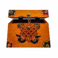 Buddhist Wooden Box, Tibetan Style With Traditional Colors