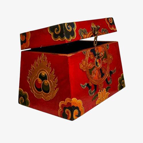 Buddhist Wooden Box, Tibetan Style With Traditional Colors