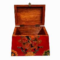 Buddhist Wooden Box, Tibetan Style With Traditional Colors