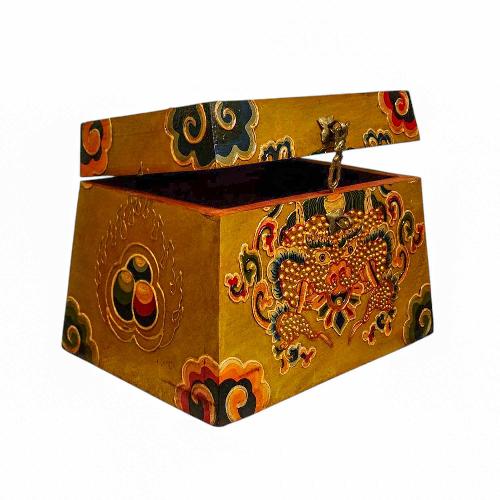 Buddhist Wooden Box, Tibetan Style With Traditional Colors