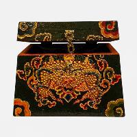 Buddhist Wooden Box, Tibetan Style With Traditional Colors