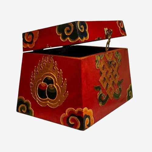 Buddhist Wooden Box, Tibetan Style With Traditional Colors