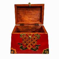 Buddhist Wooden Box, Tibetan Style With Traditional Colors