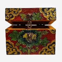 Buddhist Wooden Box, Tibetan Style With Traditional Colors