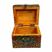 Buddhist Wooden Box, Tibetan Style With Traditional Colors